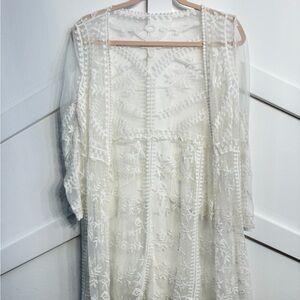 Sheer White Embroidered Kimono